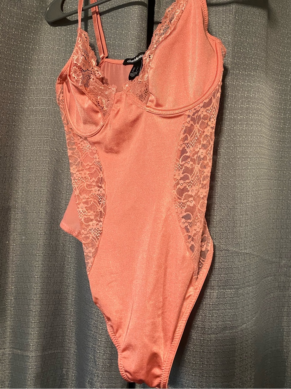 Charlotte Russe Large Coral Satin & Lace Bodysuit
